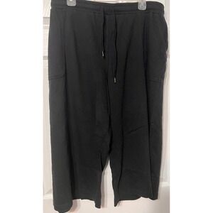 Terra Sky Women's Black Wide Leg Cropped Sweatpants Elastic Waist Drawstring 3X